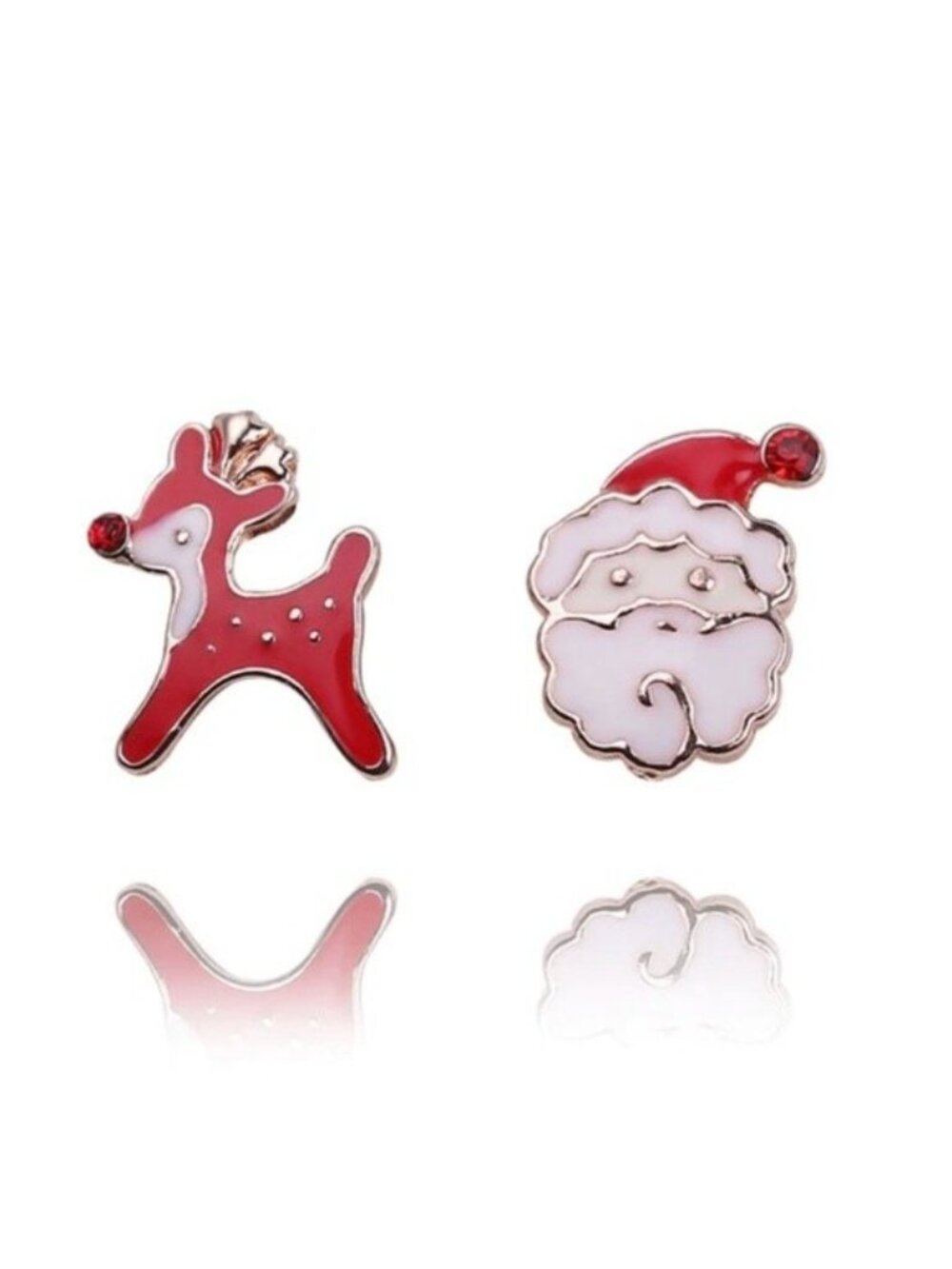 Santa Claus & Reindeer Red Small Gold Enamel Stud Earrings